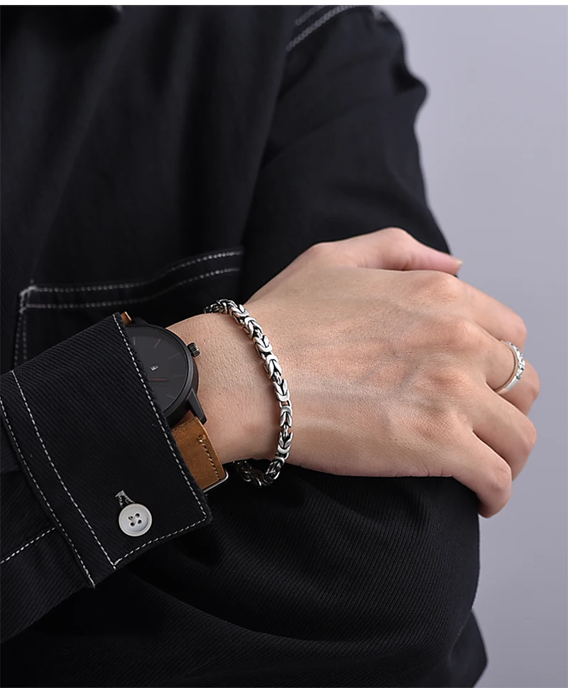 Annra s925-レトロスタイルのシルバーブレスレット,パターン