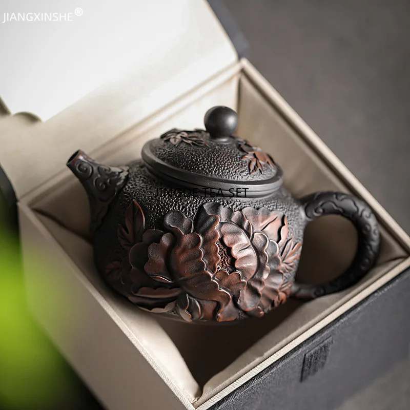 Purple pottery hand carved teapot household ceramic single teapot Kung Fu tea set tea ceremony container