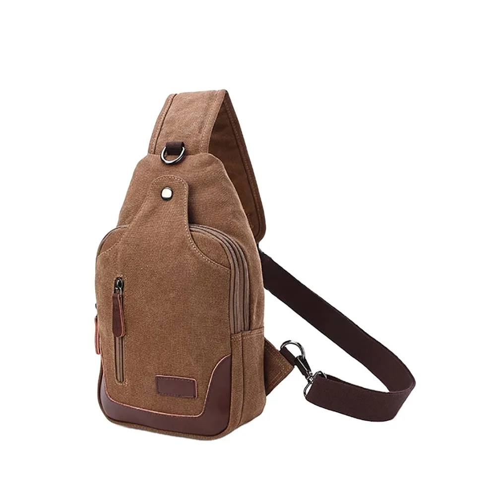 

Brand New Men Vintage Canvas Leather Satchel Shoulder Sling Chest Pack Bag Sport Shoulder Bag Men