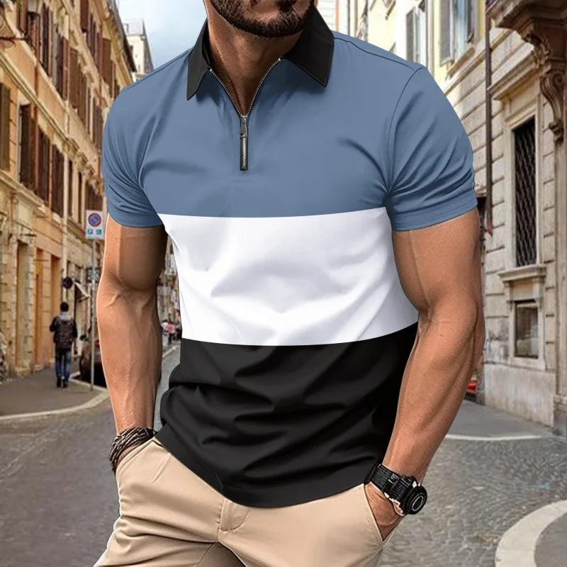 

GZMS-New Summer Men's CasualPOLOShirt Digital Multicolor Printing Zipper and Lapel TopTT-shirt