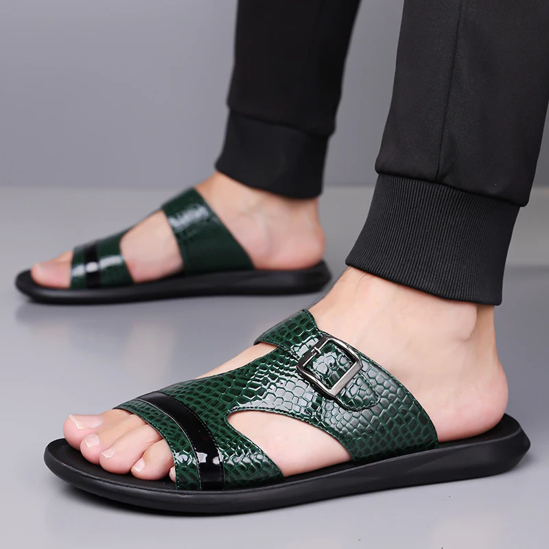 أحذية الشاطئ الخارجية للرجال ذات اللون الصلب، صناد...