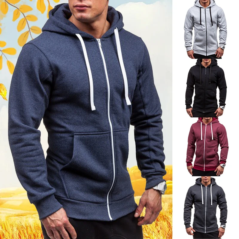 New Men's Hoodies Sweatershirt Running Jackets Zipper Slimming Sport Coats Men Drawstring Warm Hoody Sweatshirts Fitness Clot