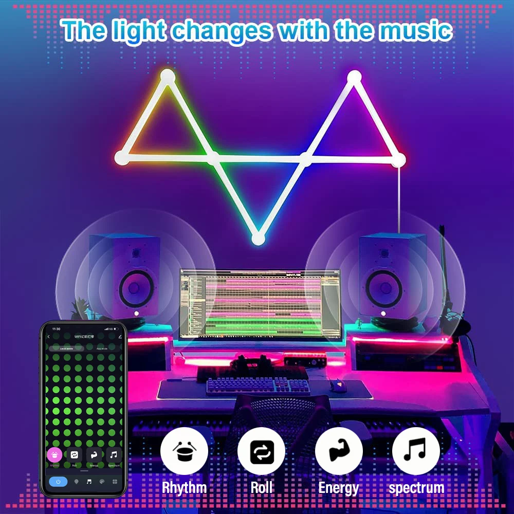 Smart WiFi RGBIC Splicing Wall Light Home Wall DIY Decorative Ambiance Night Light APP Control Dimmable for Game Room BedroomTV