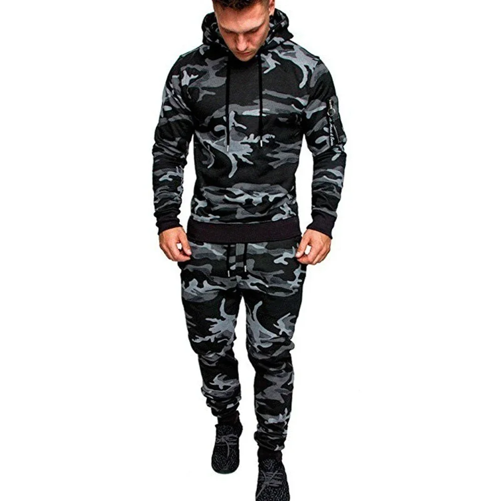 

Fashion Men's Tracksuit Military Hoodies Sets Camouflage Hooded Suit Autmn Men Sweatshirt Pants Tactical Sweat Sports Suit