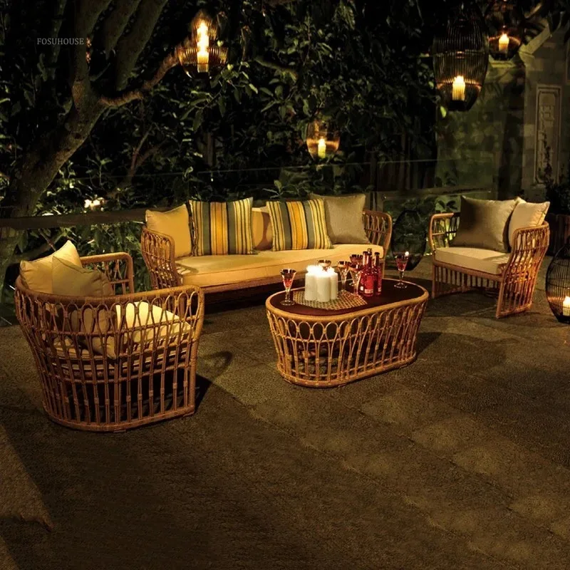 Minimalist Household Restaurant Garden Sofas Comfortable Balcony Cafe Rattan Chairs Outdoor Patio Villa Furniture Casual Sofa G