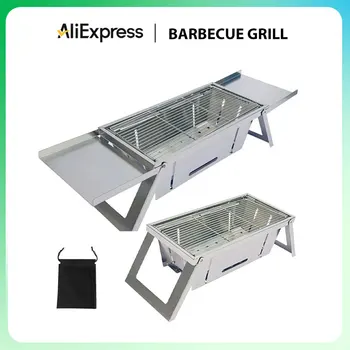 Griglia per barbecue pieghevole in acciaio inossidabile per kebab a carbone domestici ed esterni Barbecue pieghevole portatile senza fumo 1
