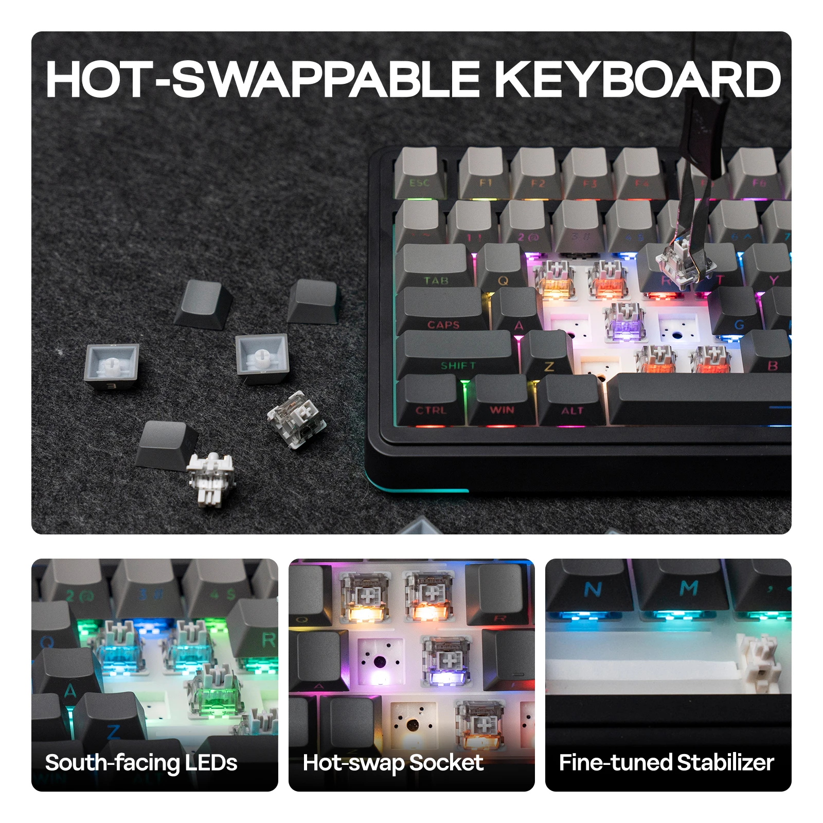 EPOMAKER EA75 75% US QWERTY レイアウト ホットスワップ ガスケット