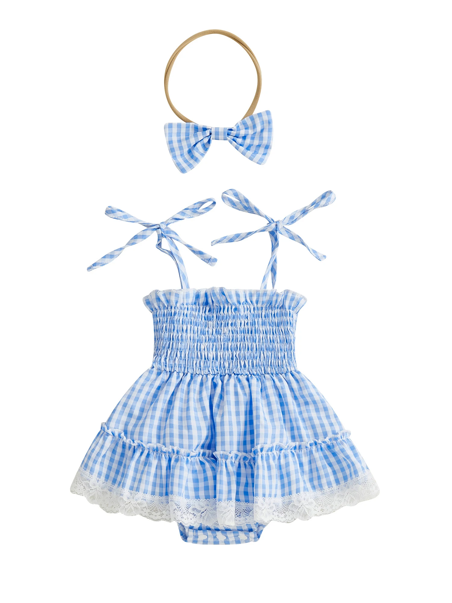 Toddler Girl Floral Ruffle Sleeveless Romper Dress with Matching Bow Headband Set for Summer Outfits 2 Pcs Cute and Stylish