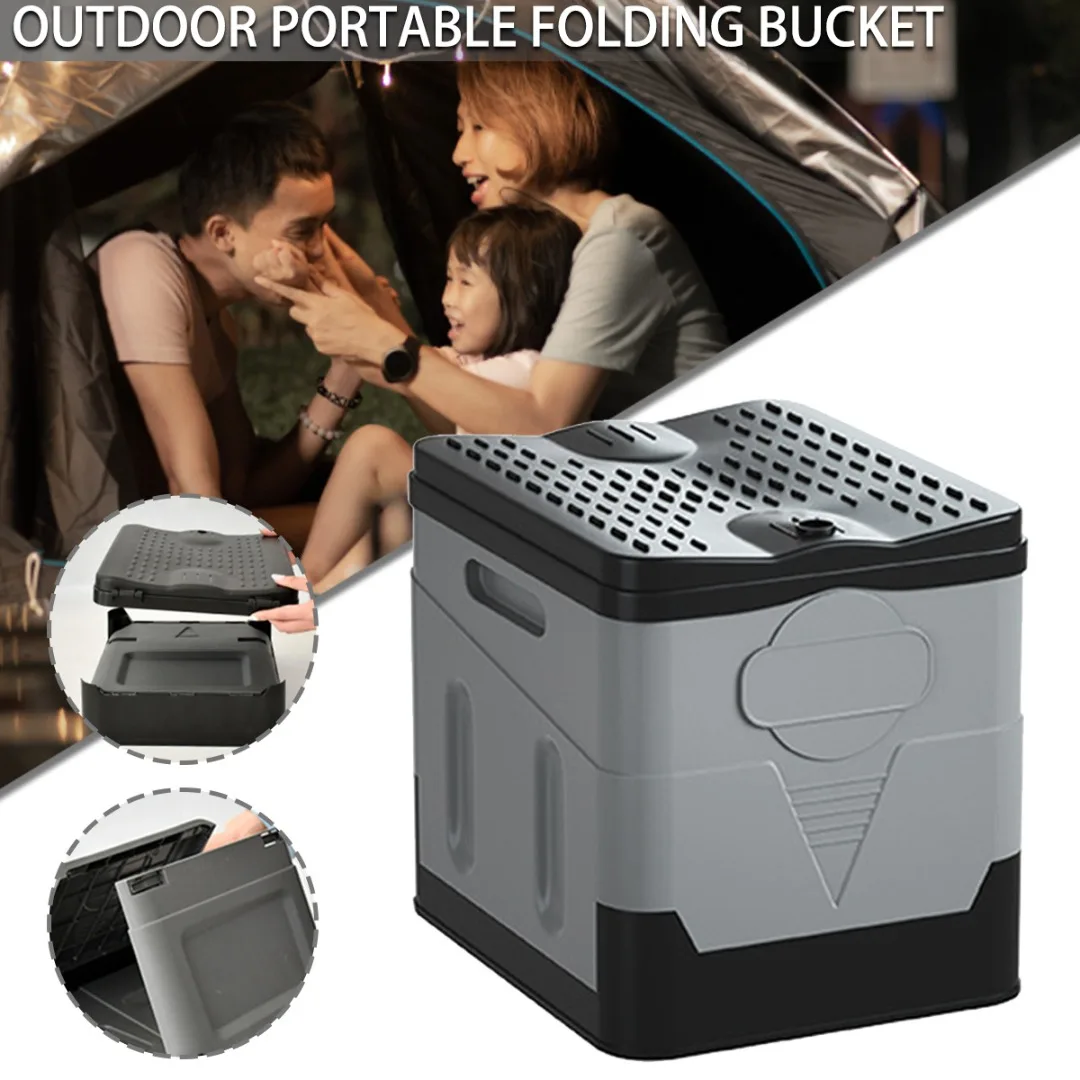 

1pc Reusable Camping Folding Toilet Multifunctional Outdoor Storage Box Humanised Travel Portable Trash Can