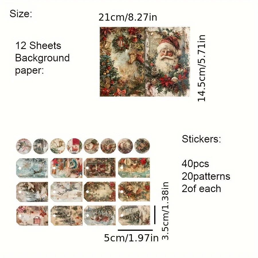 JAIIMAN 52pcs Card and Sticker Christmas Eve Santa Claus Xmas Tree Patterns for Holiday Flag DIY Bottle Junk Journal Scrapbook stickers scrapbooking supplies journal tools set