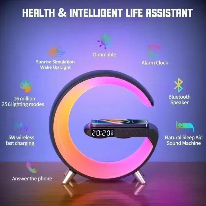 Multifunction 3 In 1 Wireless Charger Pad Stand Speaker LED RGB Night Light Lamp Desk Fast Charging Station For iPhone Samsung