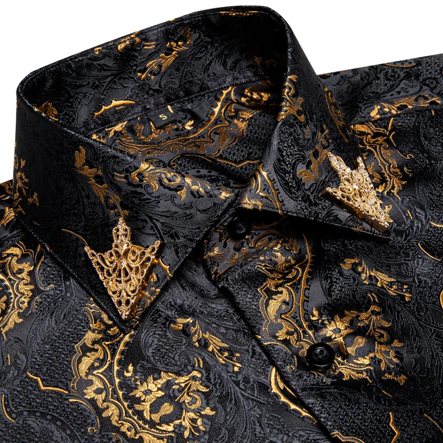 Camisas de vestir de negocios para hombre, camisa Formal de manga larga con  cuello abotonado, ajustada, informal, de primavera, color negro y dorado -  AliExpress