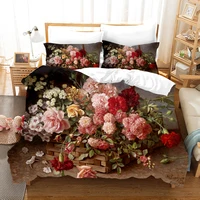 Oil Painting Flowers Digital Printing Polyester Bedding Sets Adult Bedclothes Quilt Art Duvet Cover Set Single King Queen Size