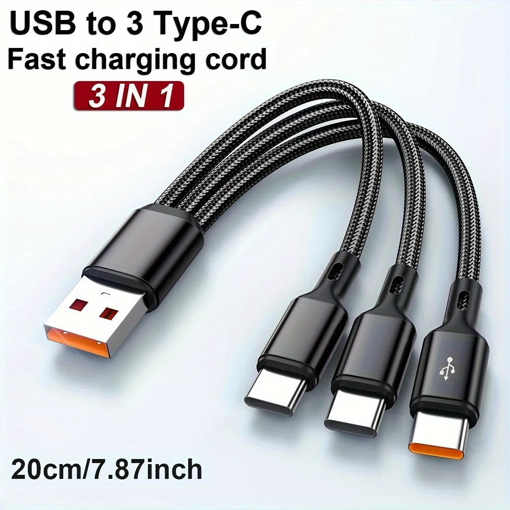 3-in-1 Fast Charging Cable Usb To Triple Type C Data Wire 100w_voghion.com