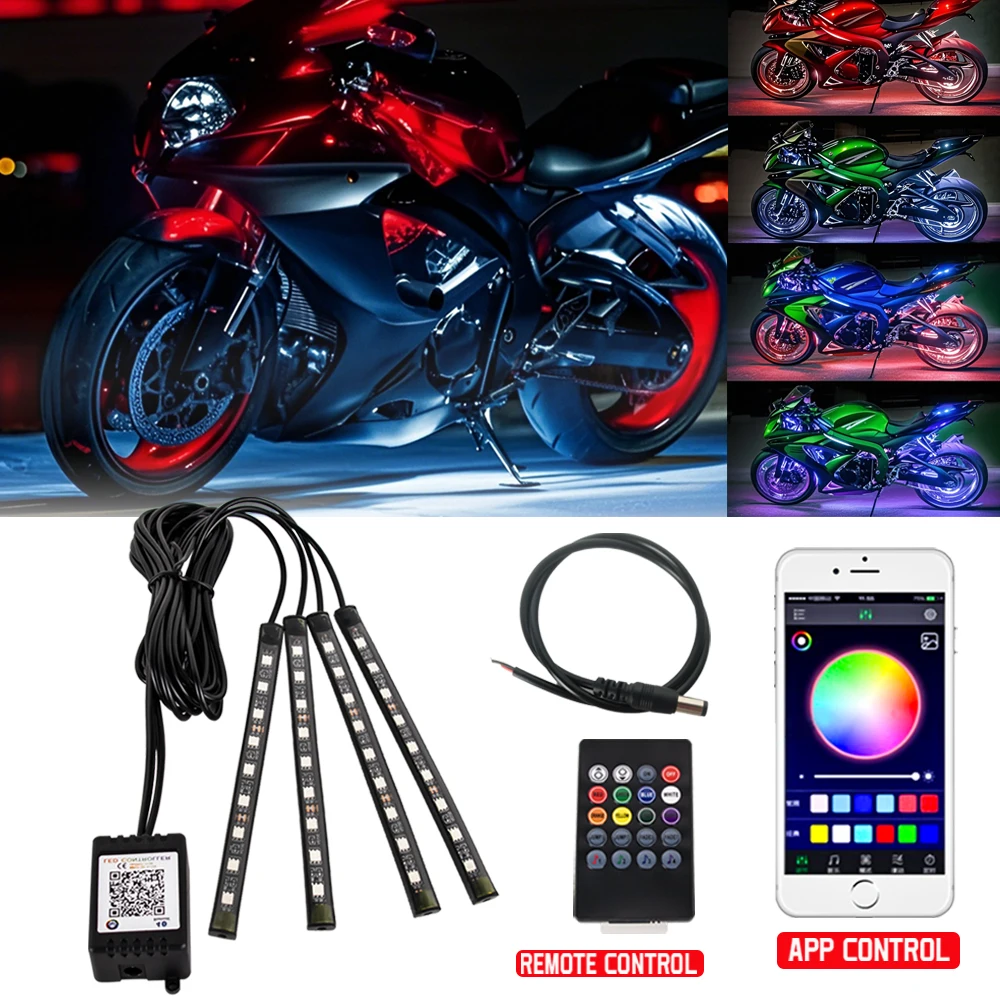 RGB LED Motorcycle Atmosphere Foot Light Kit APP Music Control Flexible Waterproof Neon Strip For Car Moto Decorative Lamp 12V motorcycle led lights motorcycle accessories led lamp strip led atmosphere light car led lights