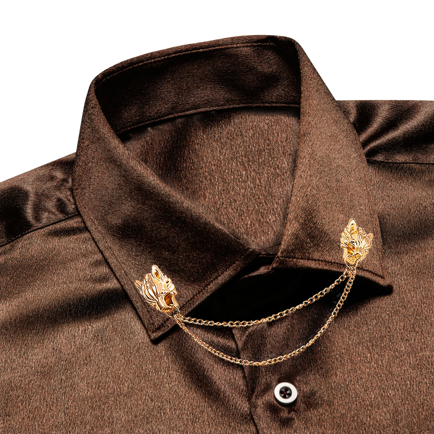 

Hi-Tie Brown Men Shirt Silk Solid Long Sleeve Turndown Collar High Quality Slim Fit Shirt For Male Wedding Business Formal Party