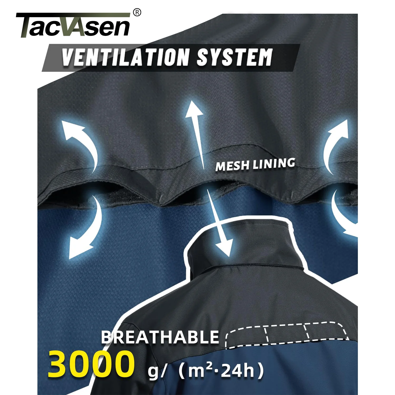 TACVASEN Men's Lightweight Waterproof Outdoor Jacket with Breathable Mesh Lining