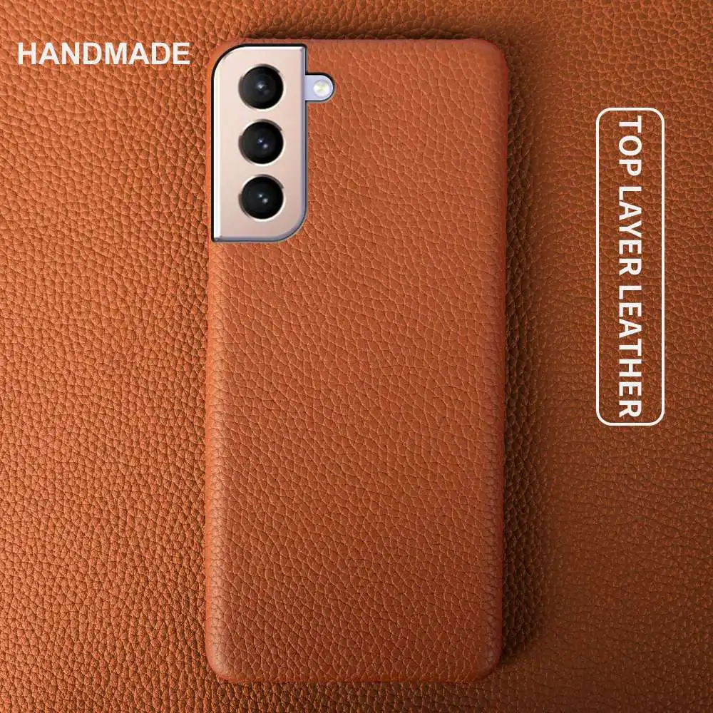 

For SAMSUNG S21 CASE Litchi Texture Genuine Leather Cases S20FE S21Ultra S22 Plus phone Cover Coque Protective Shell