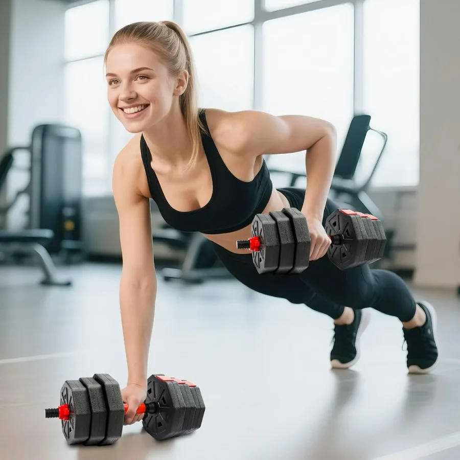 Adjustable Dumbbell Set, 5-44 lbs Free Weight Set with Connector, Convertible Dumbbell, Barbell, Push-up, Home Gym Fitness Weigh