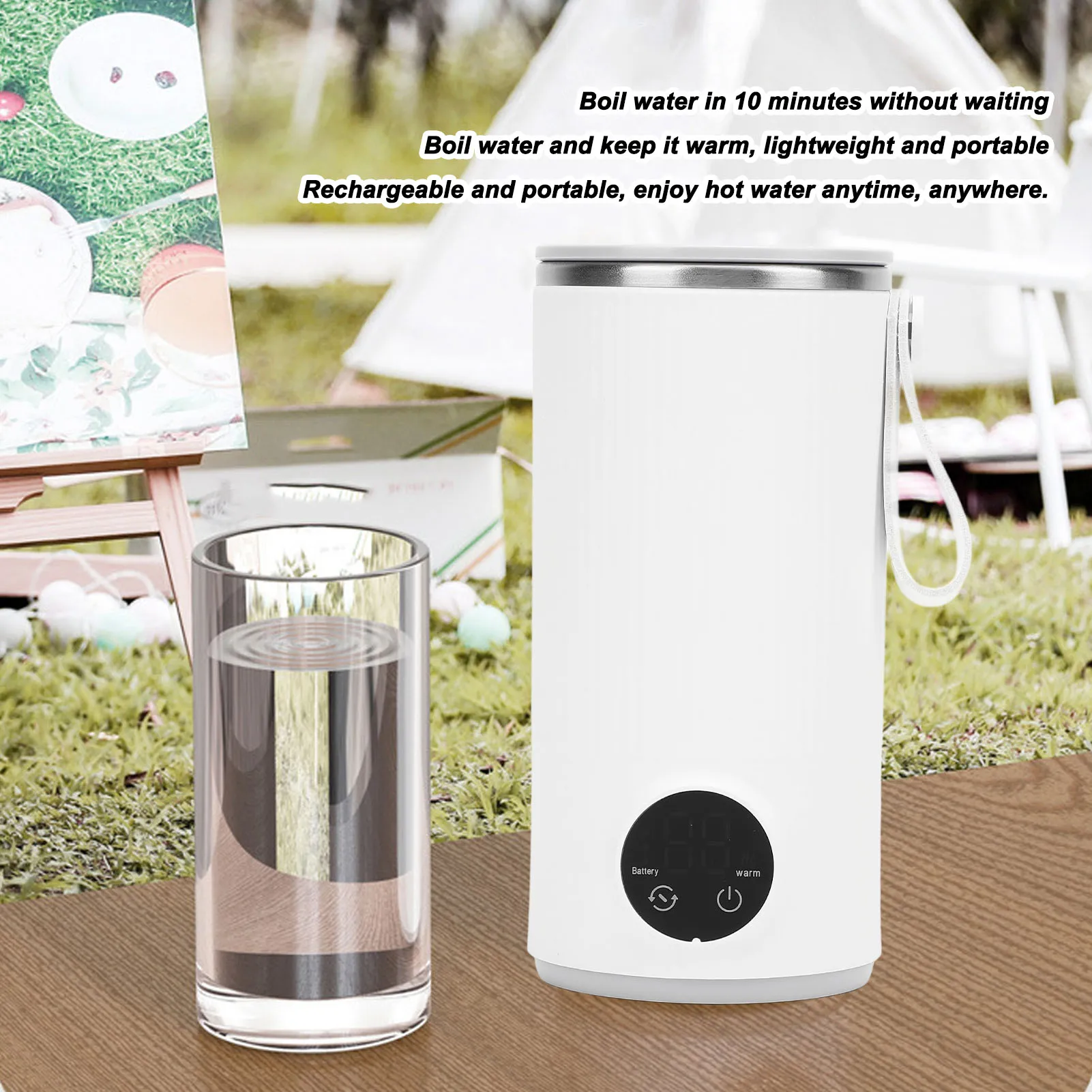 Travel Electric Kettle Cordless Fast Heating 400ML Portable Hot Water Boiler Stainless Steel 6000mah Rechargeable for Outdoor 3