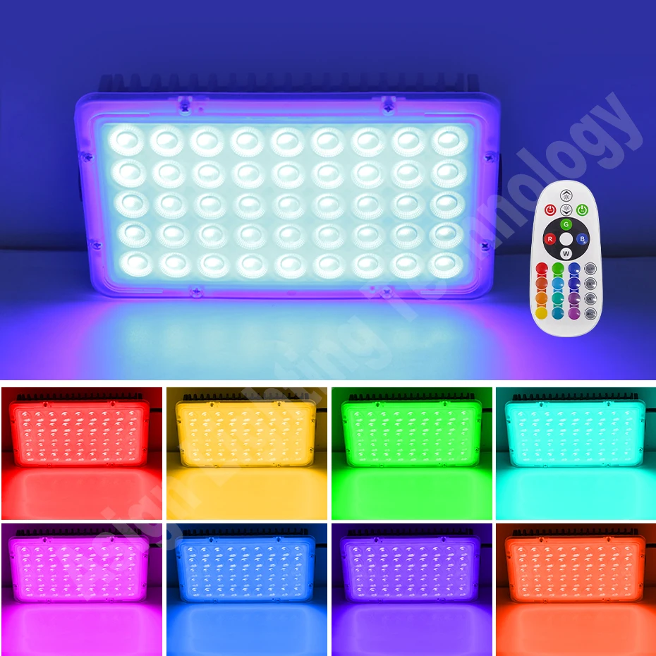 AC220V RGB LED Floodlight 50W 100W 200W Outdoor IP66 Waterproof Spotlight Wall Lamps for Garden Lighting Decor Street Light