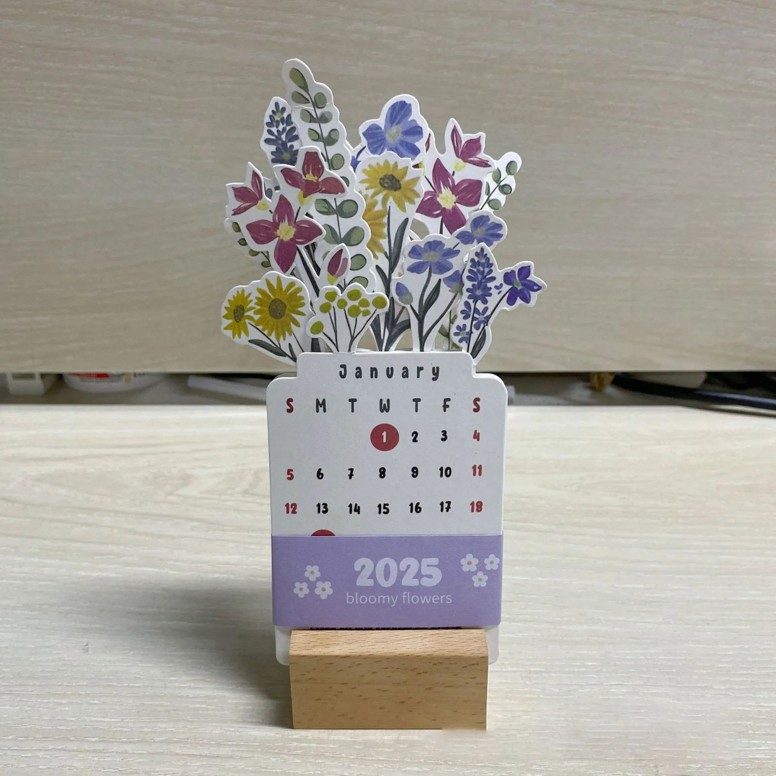 Desk Calendar Flowers Small Calendar With Wooden Base Creative Flower Small Desk Detachable For Home