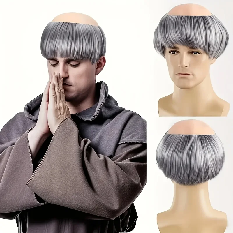 FOUNSHO Latex Halbglatze Perücke Braun – Mönch/Kostüm-Perücke Für Herren, Cosplay & Halloween