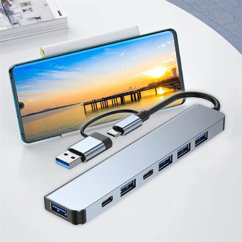 USB C Hub 7 Ports USB Type C to 3.0 Dock Station Splitter Adapter for MacBook Pro iPad Pro Samsung Galaxy Note Hub