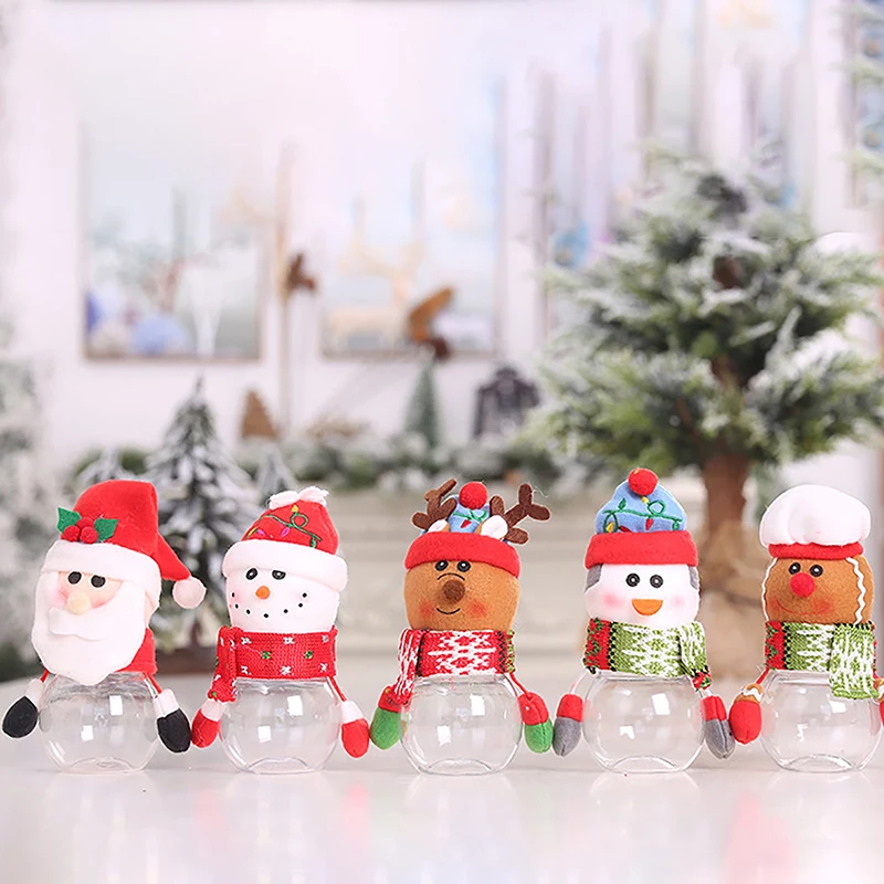 

Santa Claus Snowman Candy Jar Empty Chocolate Cookie Candy Box Storage Bottle DIY New Year Christmas Party Favors Kids Gift