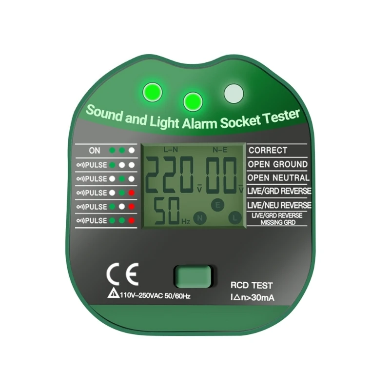 

Portable Mains Outlet Tester with LCDDisplay Digital Electrical Tester for Socket Test Safety Inspections Dropship