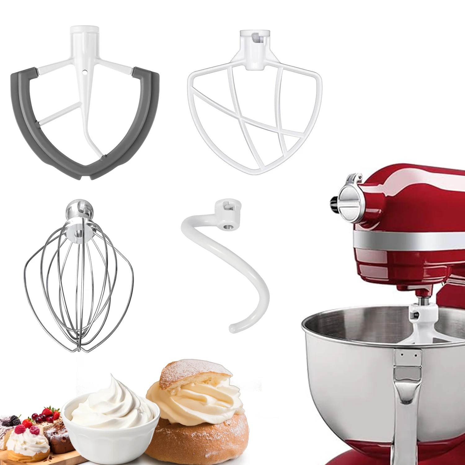 5.5QT-6QT Flat Edge Beater For KitchenAid Bowl-Lift Stand MixersBowl-Lift Mixer Accessory Replacement.Flour Cake Balloon Whisk