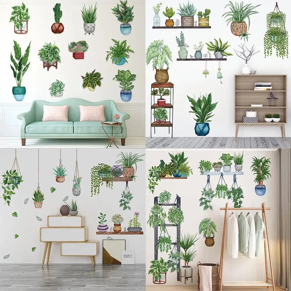 

2pcs Green Leaves Plants Wall Stickers Self-adhesive Decorative Sticker Wallpaper For Living Room Bedroom wholesale
