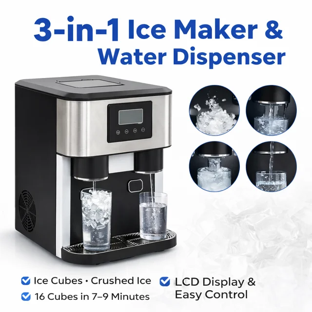 Machine à glaçons 3-en-1 : glaçons pilés, distributeur d'eau froide, fabrication rapide de glace pour la maison, le café, le bureau, le bar 1