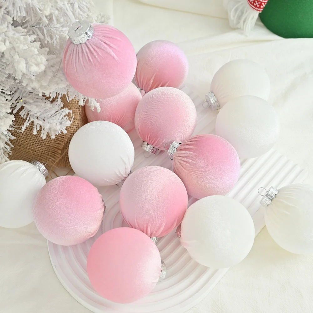 15pcs/Box Velvet Christmas Ball Decoration Christmas Tree Ball Ornament Pendant Hanging Merry Decor