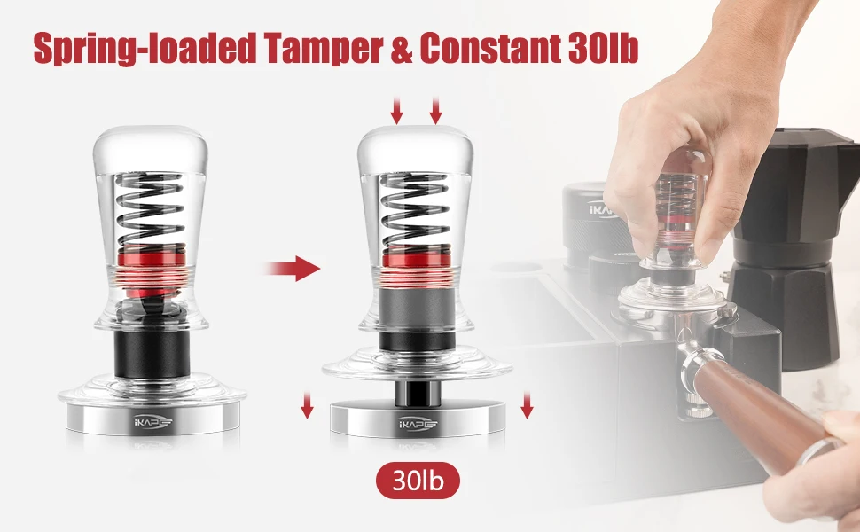 IKAPE Espresso Coffee Tamper, Springloaded Calibrated Tamper with Pre