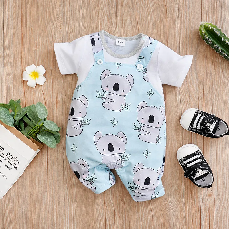 Summer Boys Girls Cute Cartoon Koala Comfortable Casual Short Sleeve Round Neck Baby Bodysuit baby romper,baby boy bodysuits
