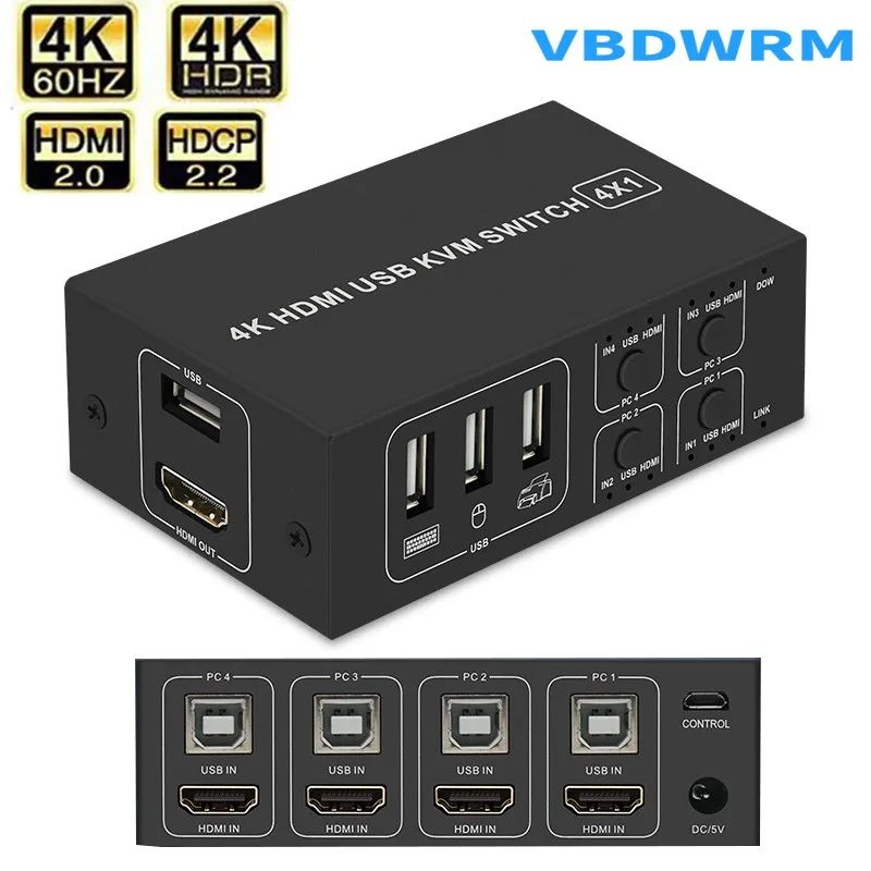 USB KVM Switch 4 port HD HDMI-compatible 4K 1 in 4 out 30HZ win10/8/mac os PC laptop