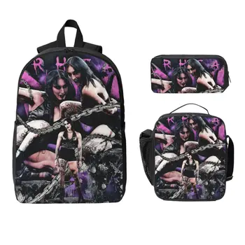 3Pcs Rhea Ripley Wrestler Prints School bags Set for Boy Girl Pen Bags Backpack Sets with Lunch Box For School Students Daypack 1