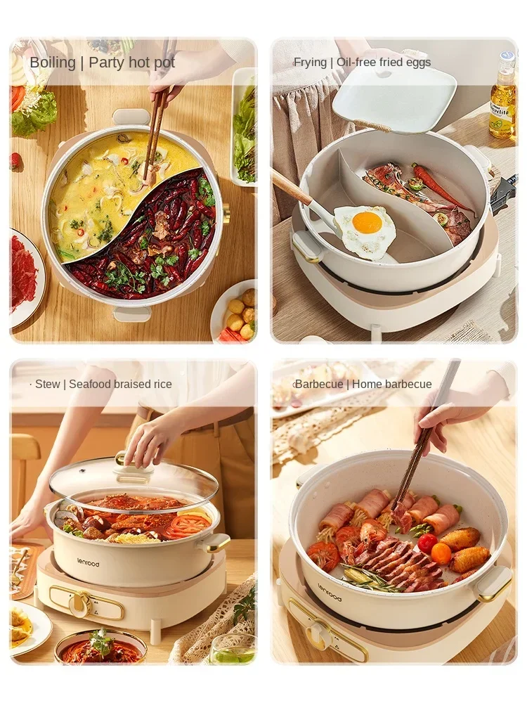 Large-capacity Separable Electric Cooker for Home Use,Yin and Yang Hot Pot, Multi-functional Non-stick Frying andStir-frying Pot 2