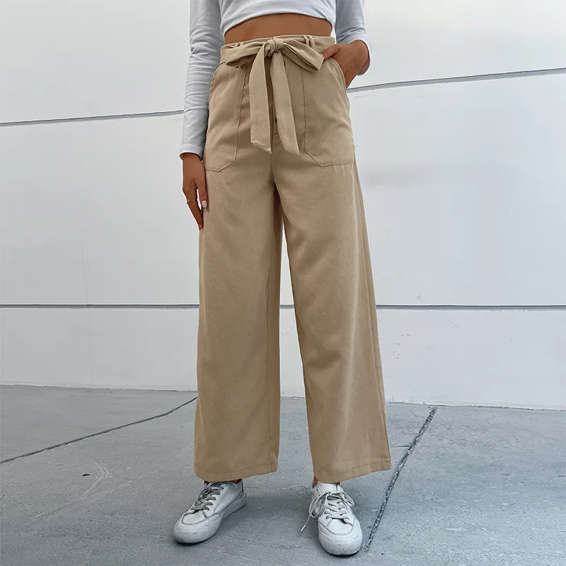 

2022 New Autumn and Winter Casual Corduroy Lace-up Commuter Wind Wide-leg Pants Women Streetwear Women