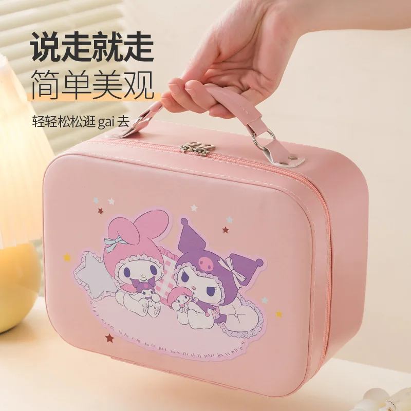 

25X18X11.5Cm Kawaii Sanrioed New Makeup Storage Case Kuromi Pochacco Cartoon Mini Hand Box Trolley Case Accessories Girl Gift