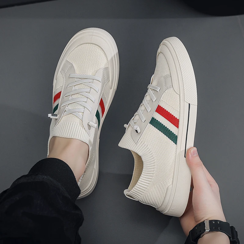 2025 New Men's Casual Mesh Sports Shoes - Summer Breathable Running Shoes with Color Blocked Stripe Design Flat Shoes Designer 6