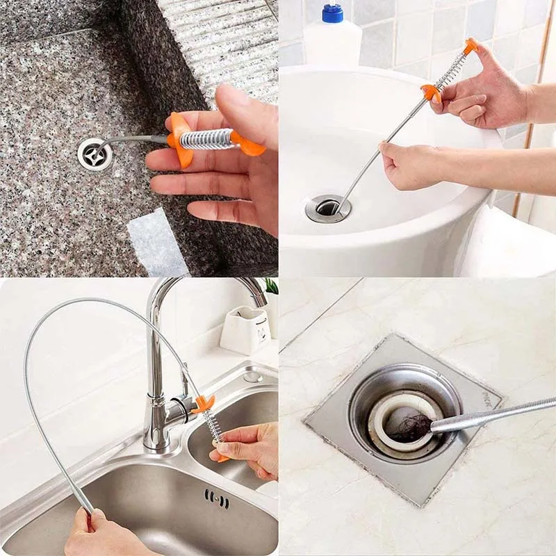 60/90Cm Strumento Di Dragaggio Del Tubo A Molla Flessibile Grabber Pickup Snake Cable Aid Grab Trasha Drain Coclea Unclog Scarichi Per Capelli Lavandi