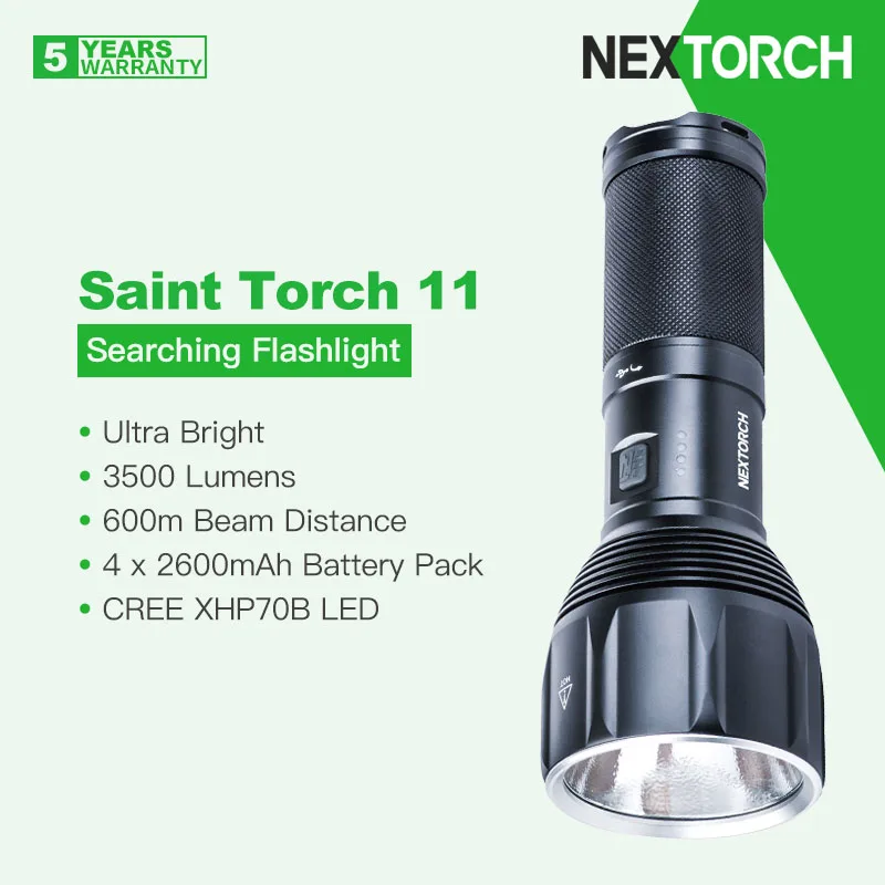 Nextorch Saint Torch 11 Torcia Di Ricerca, Ultra Bright 3500 Lumen 600M Di Lunghezza, Pacco Batteria 4X2600Mah, Ricaricabile Di Tipo C