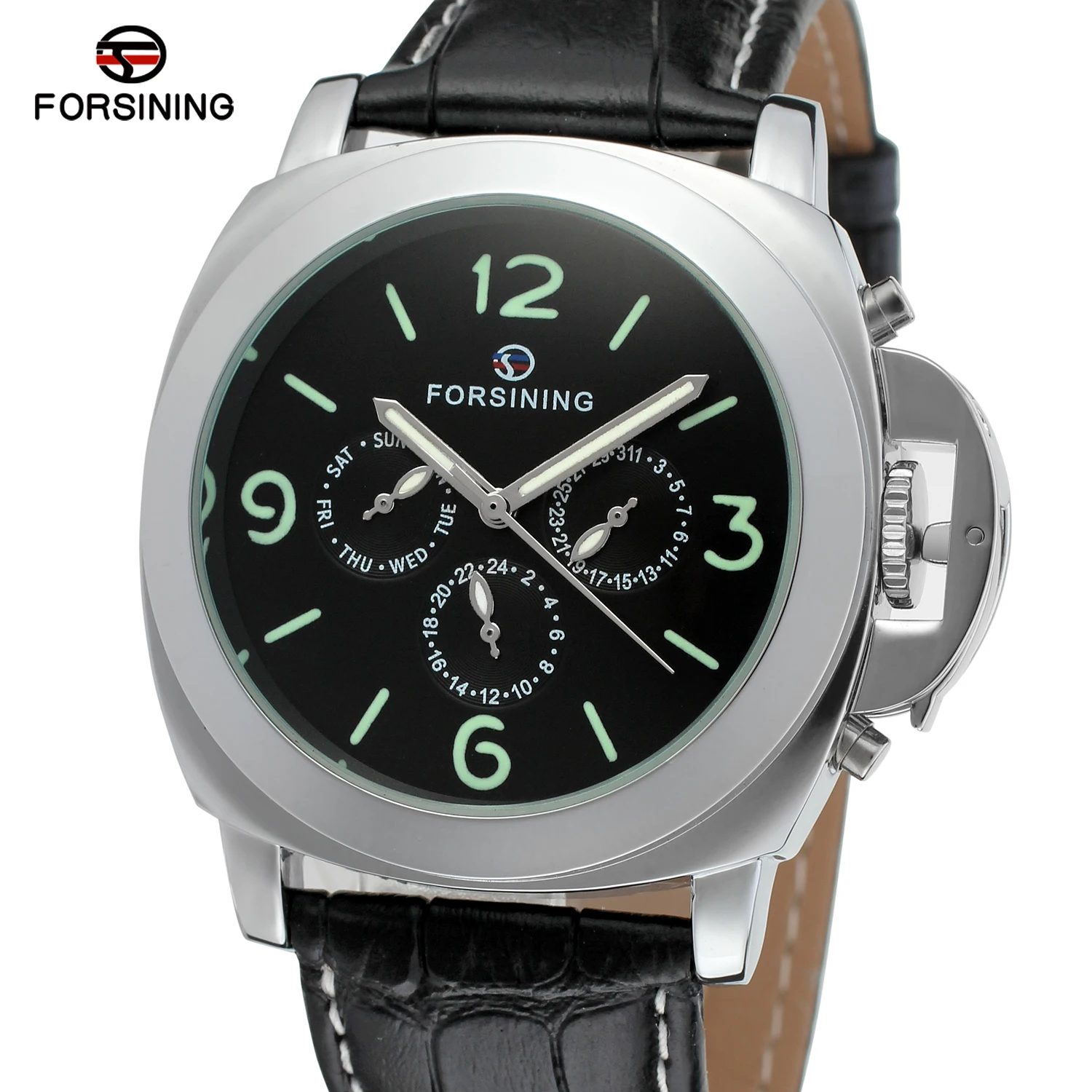Fashion Forsining Top Brand Men's Automatic Self-winding Genuine Leather Strap Casual Wristwatch With Date Week For Man Gift mechanical watch