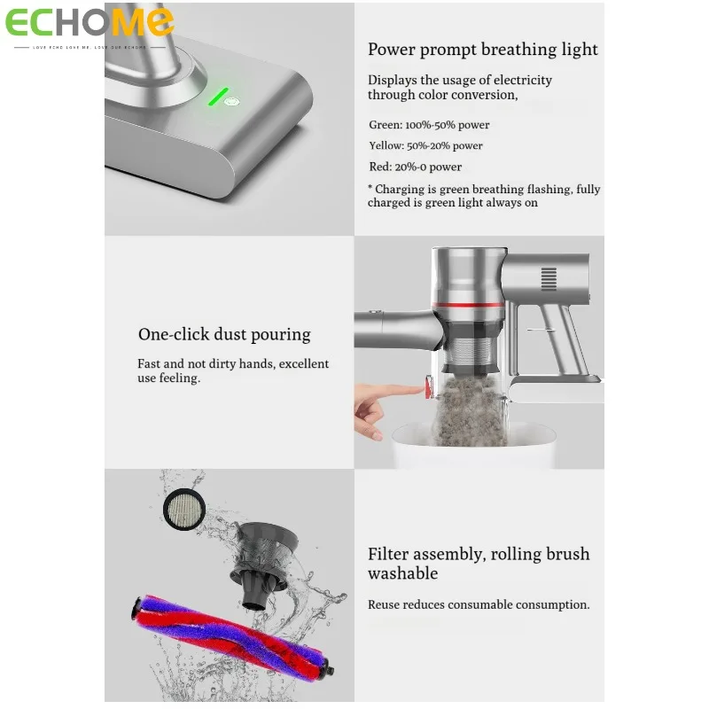 Wireless Vacuum Cleaner with LED Handheld Large Suction Cordless Robot Vacuum Mites Instrument Household Cleaning Electric Mop