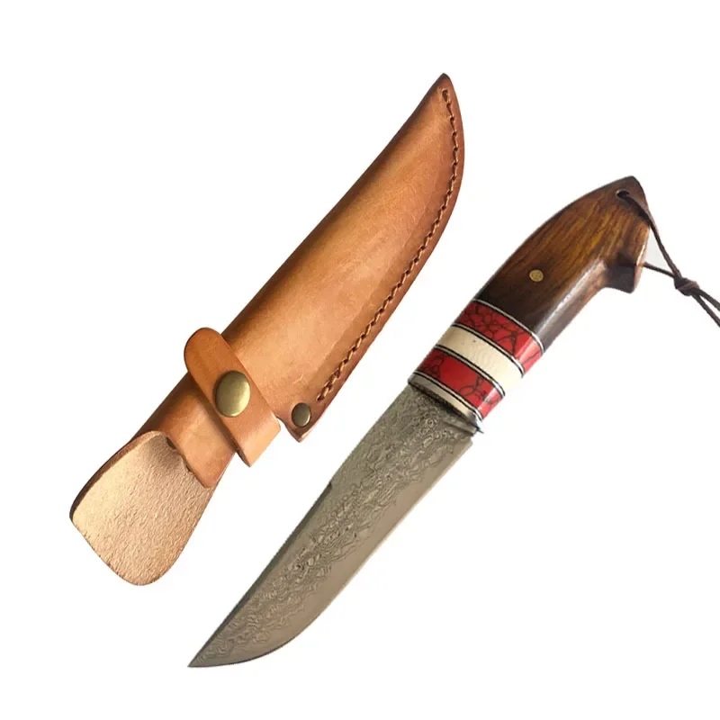 

Sandalwood Handle Fixed Blade Knife Damascus Steel+VG10 Outdoor Camping Tactical Hunting Survival Knives With Leather Case