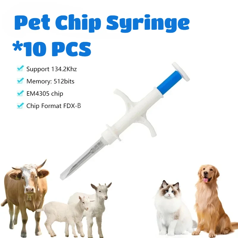 10Pack Animal EM4305 Microchip International Standard 134.2KHz FDX-B Pet Identification Chip Syringe Dog Microchip