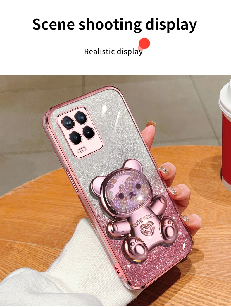 Realme8 9pro Quicksand Bear support à paillettes coque de téléphone pour Oppo Realme 8 11 Pro Plus 4G 5G 9i 7i 5i 6i 5s 5 9 8pro support_voghion.com