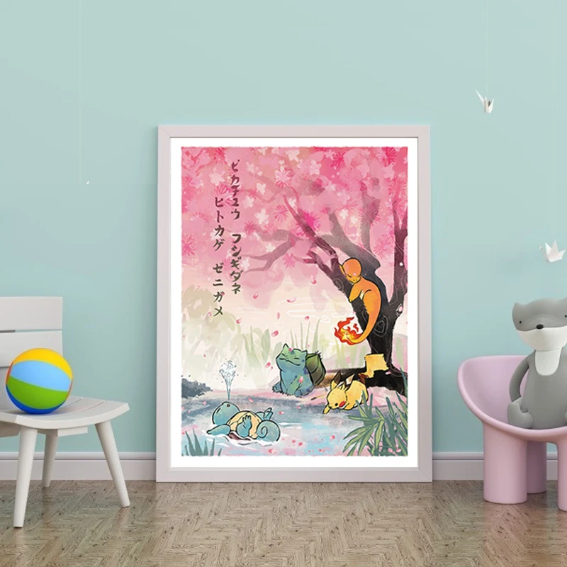 Pintura em tela pokemon cartaz anime bulbasaur pikachu mural arte imagem  para sala de estar crianças fundo da casa decoração da parede - AliExpress